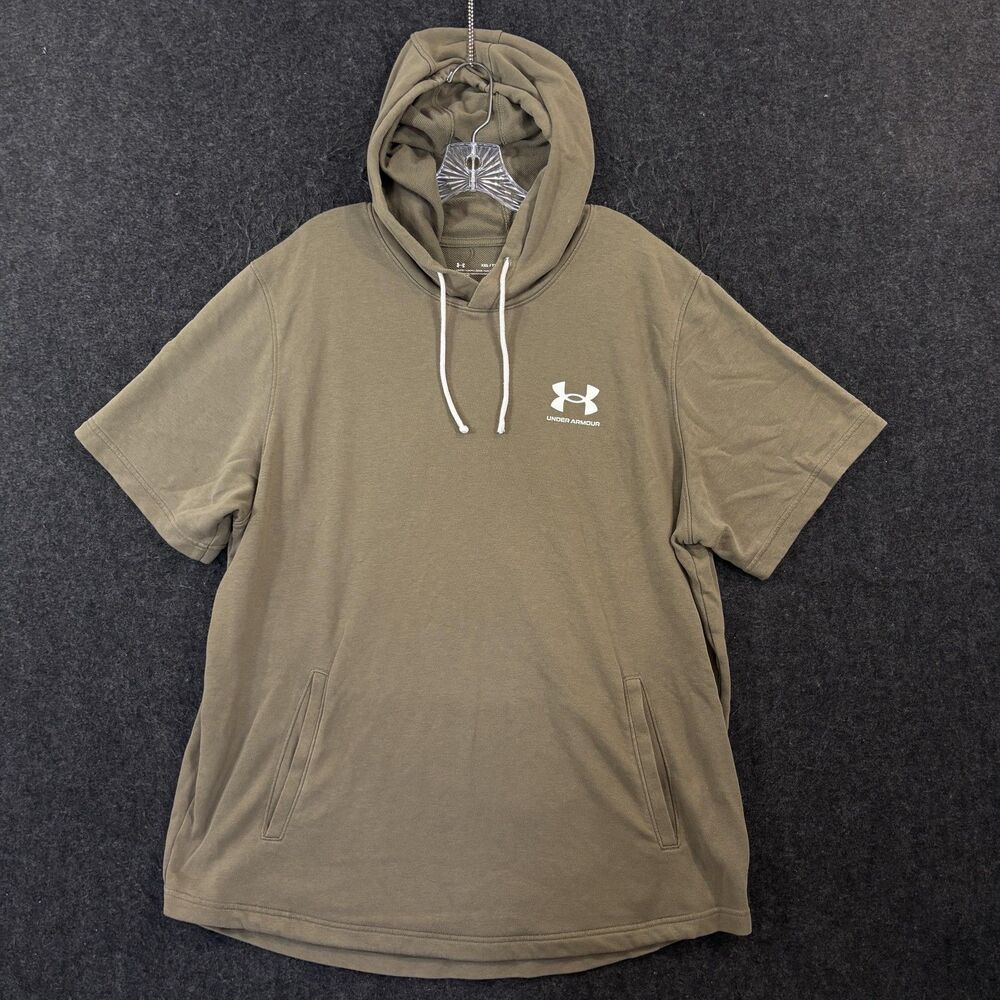 Under Armour Rival Terry Hoodie Men's XXL Olive Green Pullover Pockets Shirt